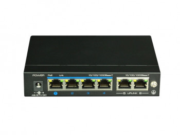 Switch PoE Gigabit Ethernet, 6 ports GB, 4xPoE / PoE+, 48V DC