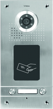 2-button door intercom, flush or surface mounting, vandal-proof, card reader, VIDOS